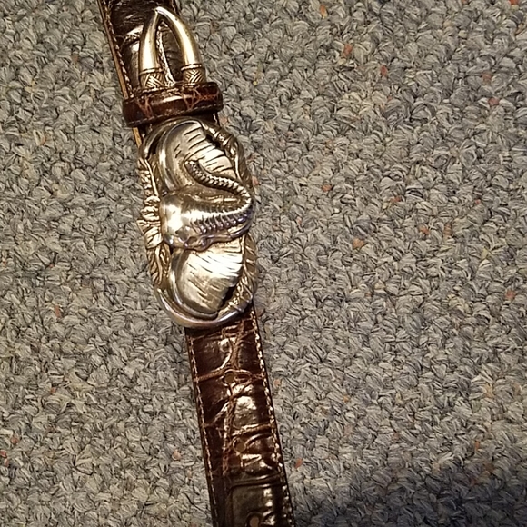 Brighton Gator Brown Oversized Elephant Silver Tone Buckle Exotic Belt